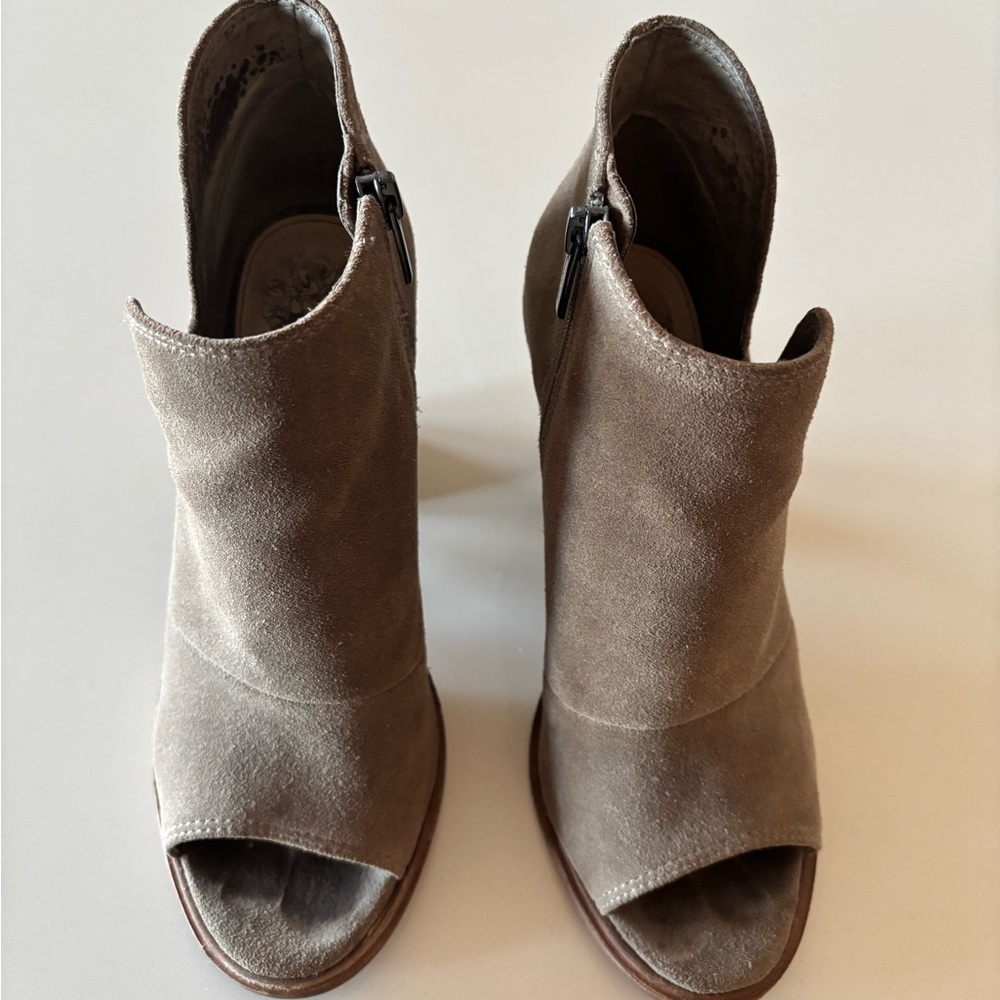 Vince Camuto Taupe Suede Open-Toe Boots
